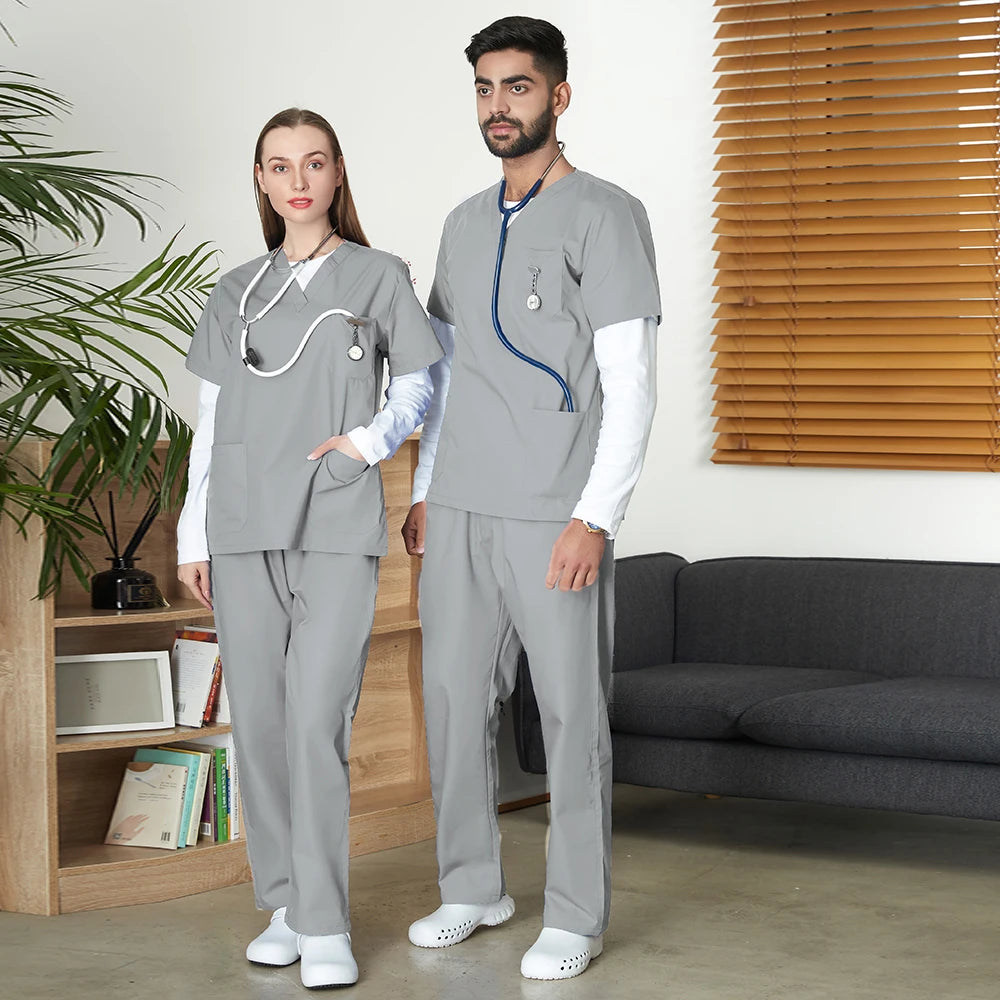 VIAOLI Unisex Medical Scrub Set – V-Neck Two-Piece Uniform (S–XXL) - MedEssentials Co.