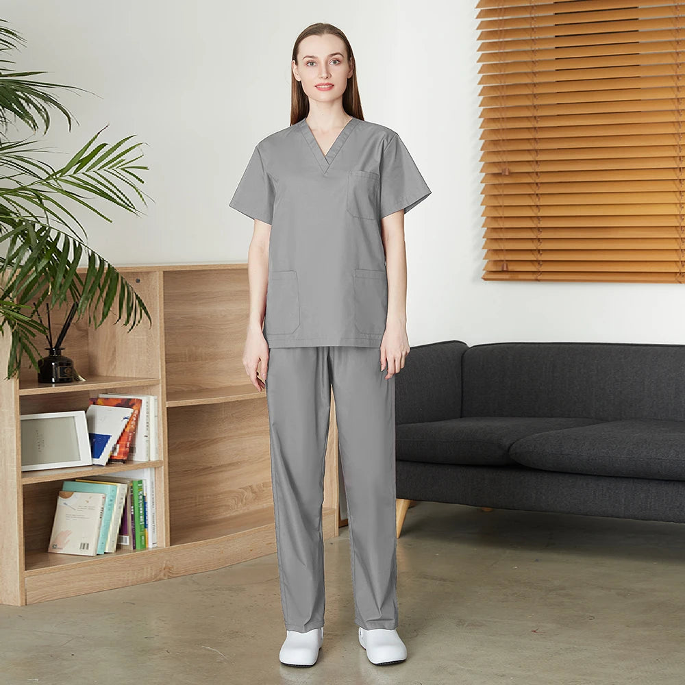 VIAOLI Unisex Medical Scrub Set – V-Neck Two-Piece Uniform (S–XXL) - MedEssentials Co.