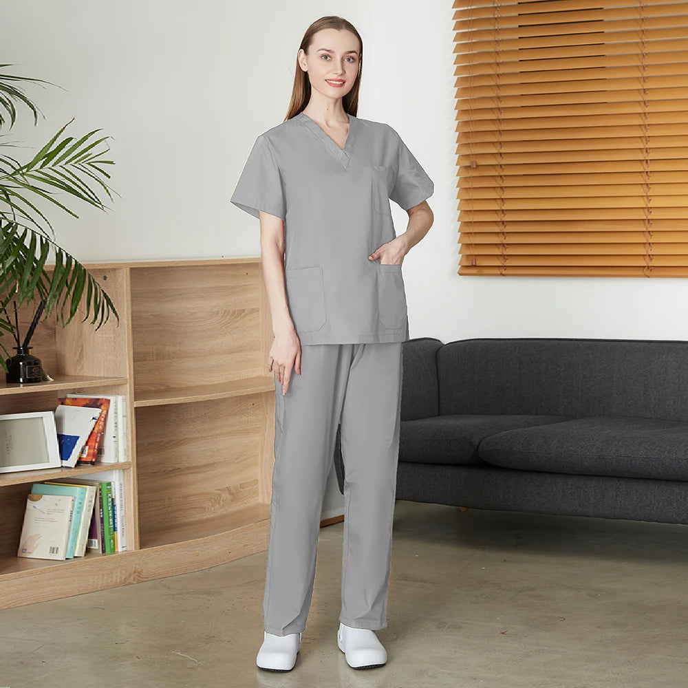 VIAOLI Unisex Medical Scrub Set – V-Neck Two-Piece Uniform (S–XXL) - MedEssentials Co.