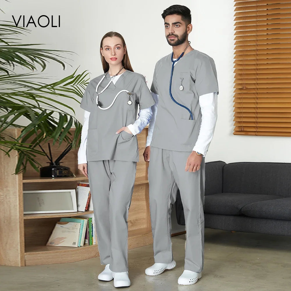 VIAOLI Unisex Medical Scrub Set – V-Neck Two-Piece Uniform (S–XXL) - MedEssentials Co.