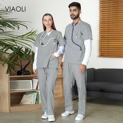 VIAOLI Unisex Medical Scrub Set – V-Neck Two-Piece Uniform (S–XXL) - MedEssentials Co.