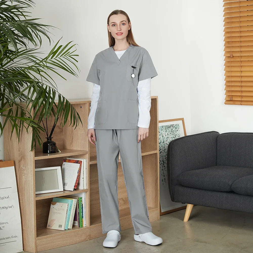 VIAOLI Unisex Medical Scrub Set – V-Neck Two-Piece Uniform (S–XXL) - MedEssentials Co.